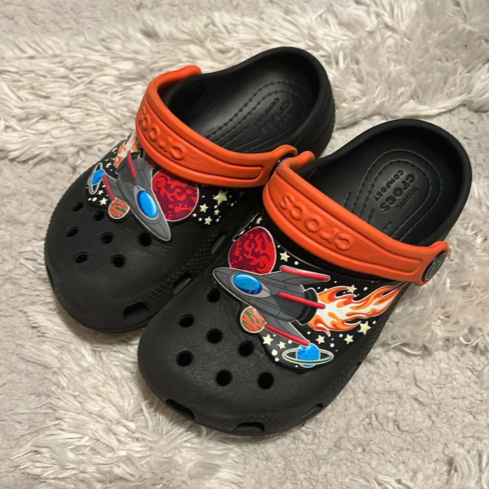 Glow-in-the-dark outerspace crocs